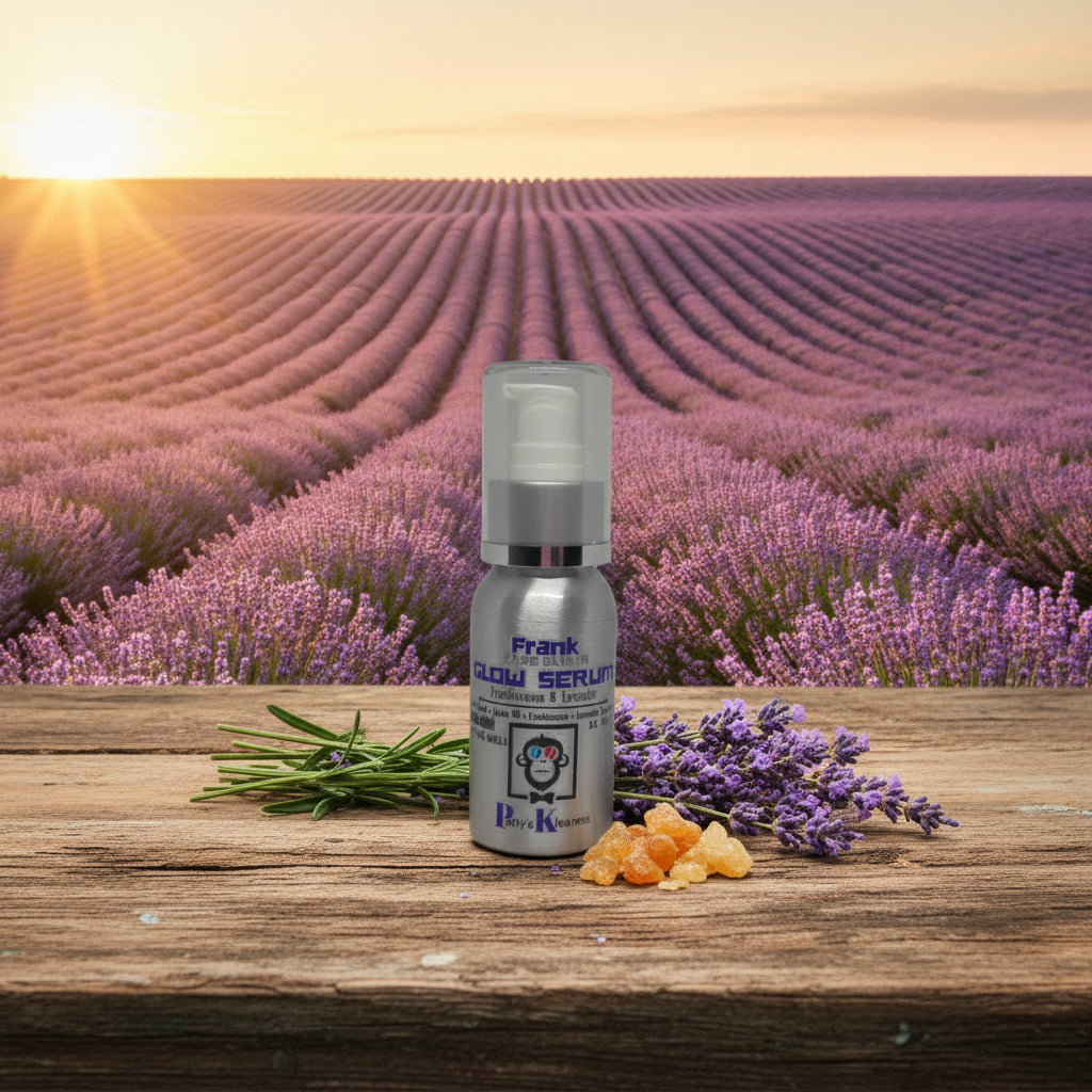 Bottle of Frank Glow Serum in a snowy landscape